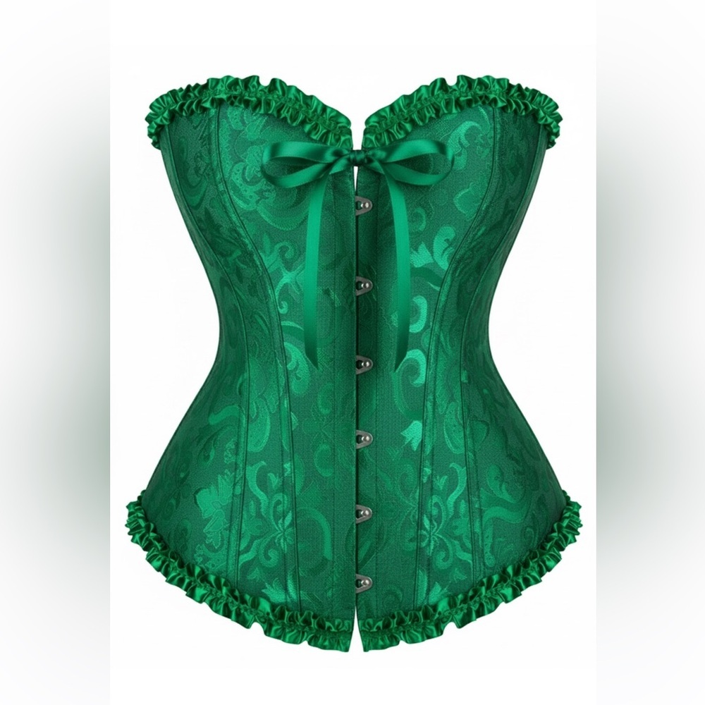 Stunning Emerald Green Brocade Ruffle Corset - Waist Training & Shapewear Sz M - Picture 2 of 8